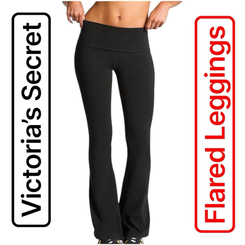 Victoria’s Secret Flare Leggings Black Size 4 Regular Yoga Workout Gym Pants NWT